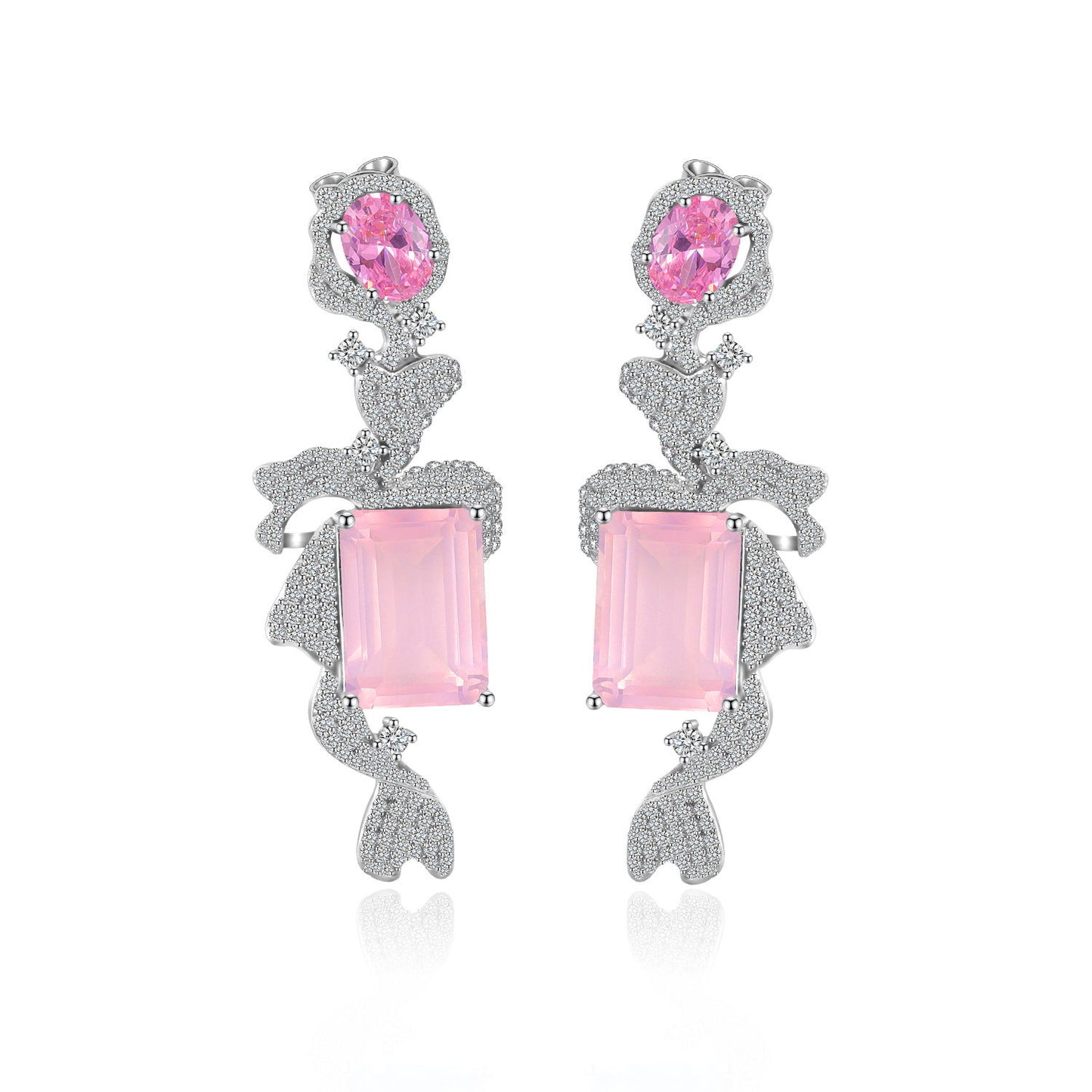 Unique Design Natural Topaz Earrings s925Sterling Silver Inlaid Purple Yellow Pink Crystal Large Carat Gemstone Earrings