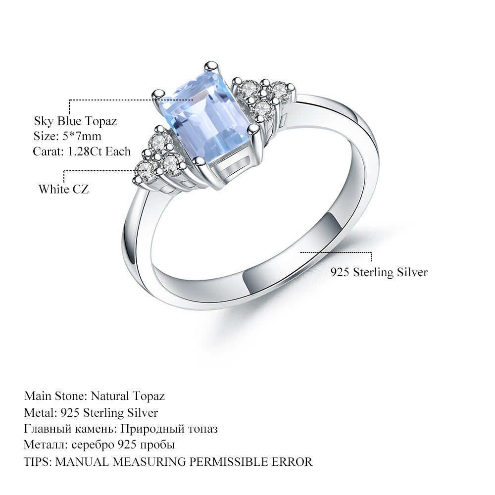 Fashionable Simple Luxury Rectangular Natural Gemstone Topaz Ring for Women s925Sterling Silver Natural Gemstone Ring