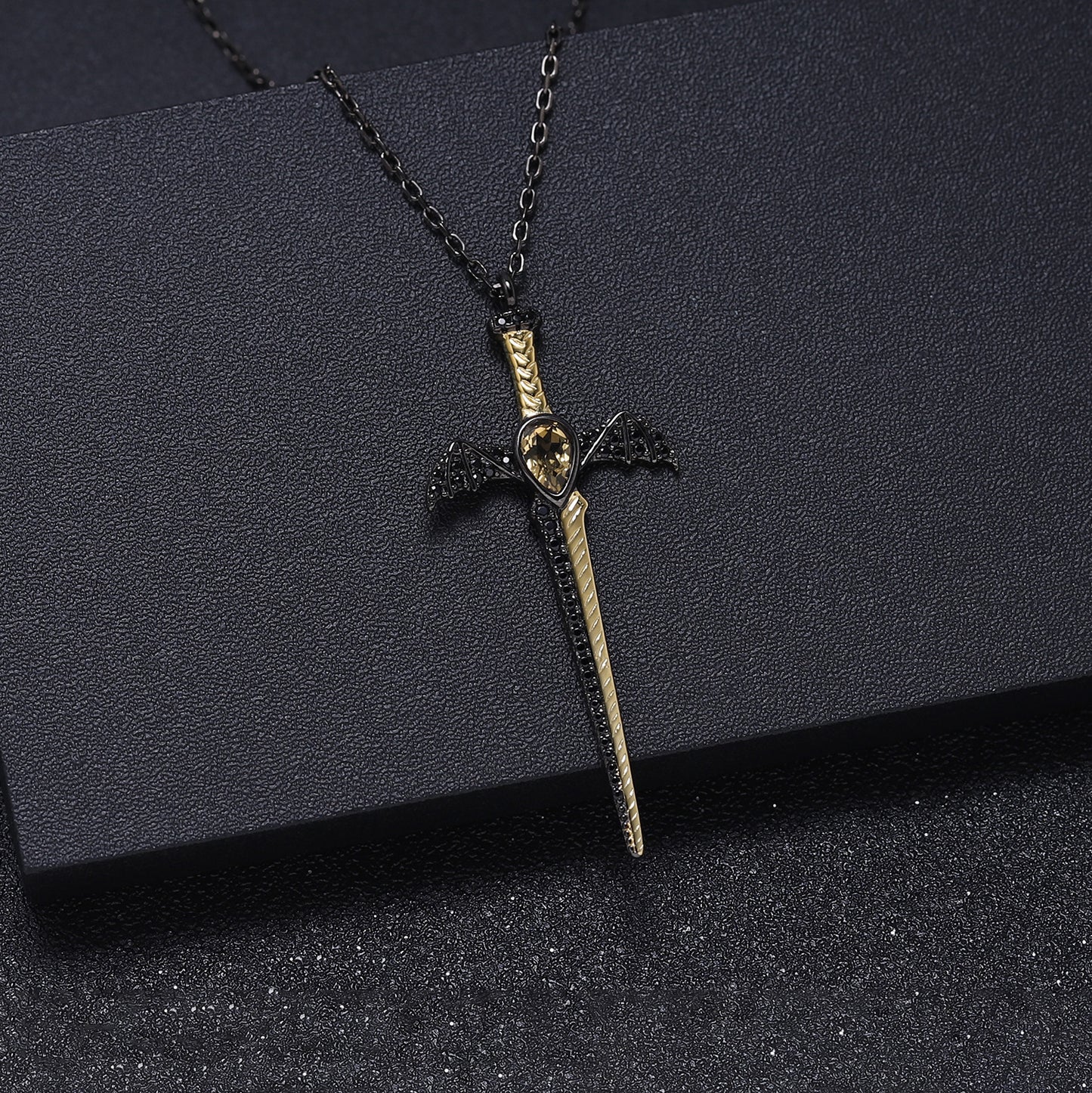Dark Style Designer High-End Pendant Gothic Style Dagger Design s925Silver Natural Gemstone Necklace Pendant