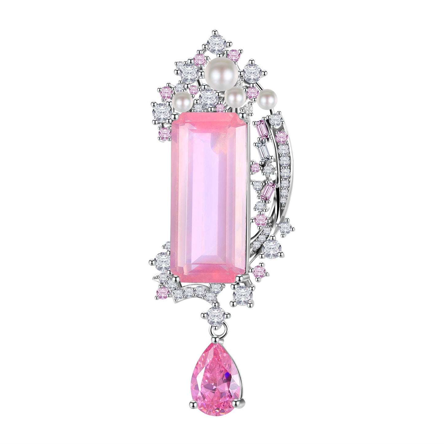 Russian Luxurious High-End Jewelry Brooch Pendant Dual-Use Natural Purple Pink Crystal Necklace Large Gemstone Pearl Brooch
