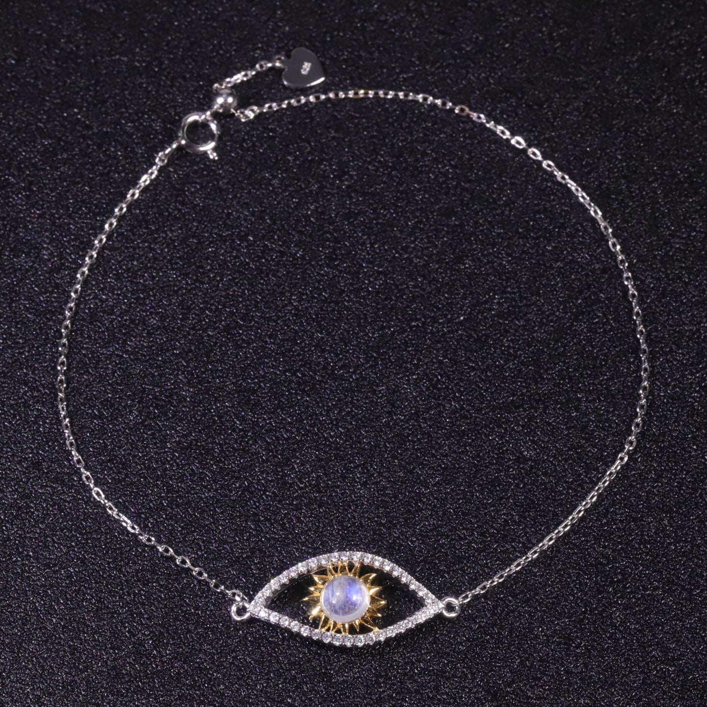2023New High-End Demon Eye Natural Cream Blue Moonstone Ring Necklace Bracelet Set Three-Piece Set