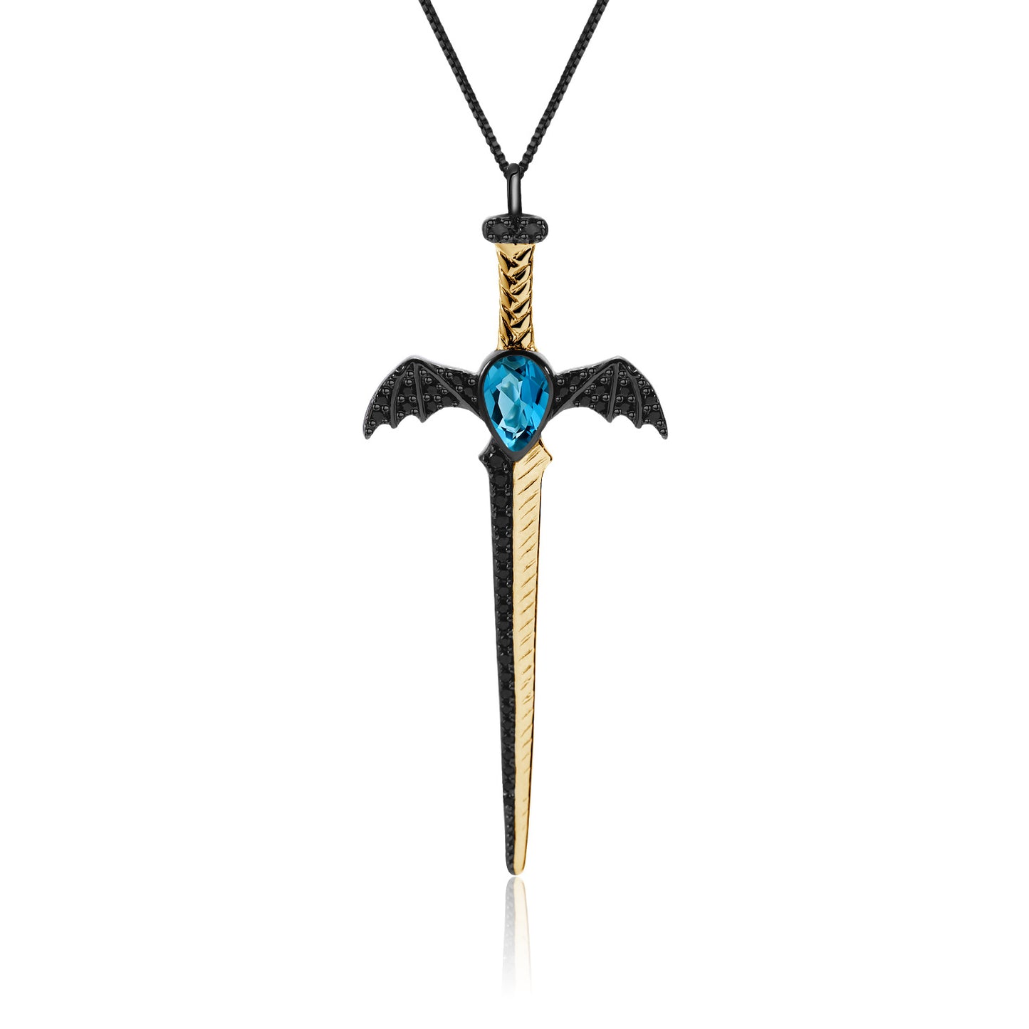 Dark Style Designer High-End Pendant Gothic Style Dagger Design s925Silver Natural Gemstone Necklace Pendant