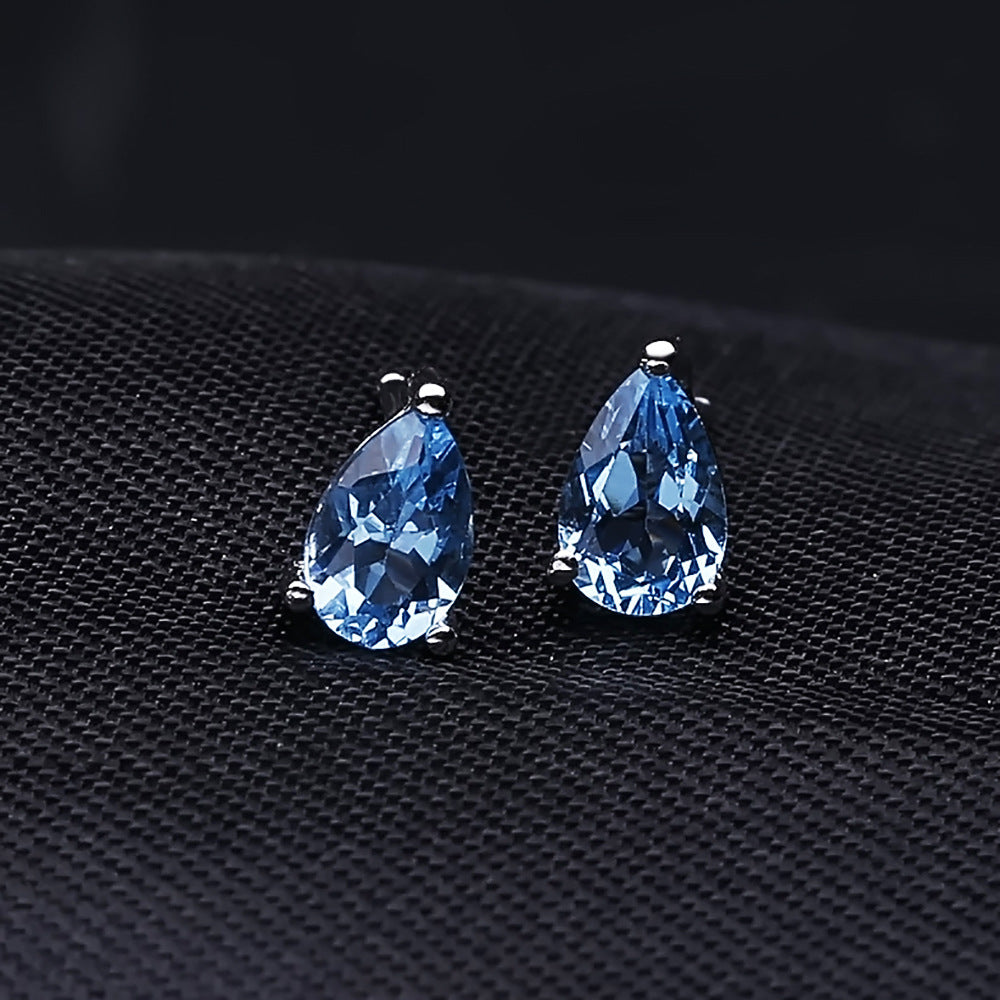 Natural Topaz Pear-Shaped Stud Earrings in Stock Fashion Simple Temperament s925Silver Natural Colored Gems Ear Studs Earrings