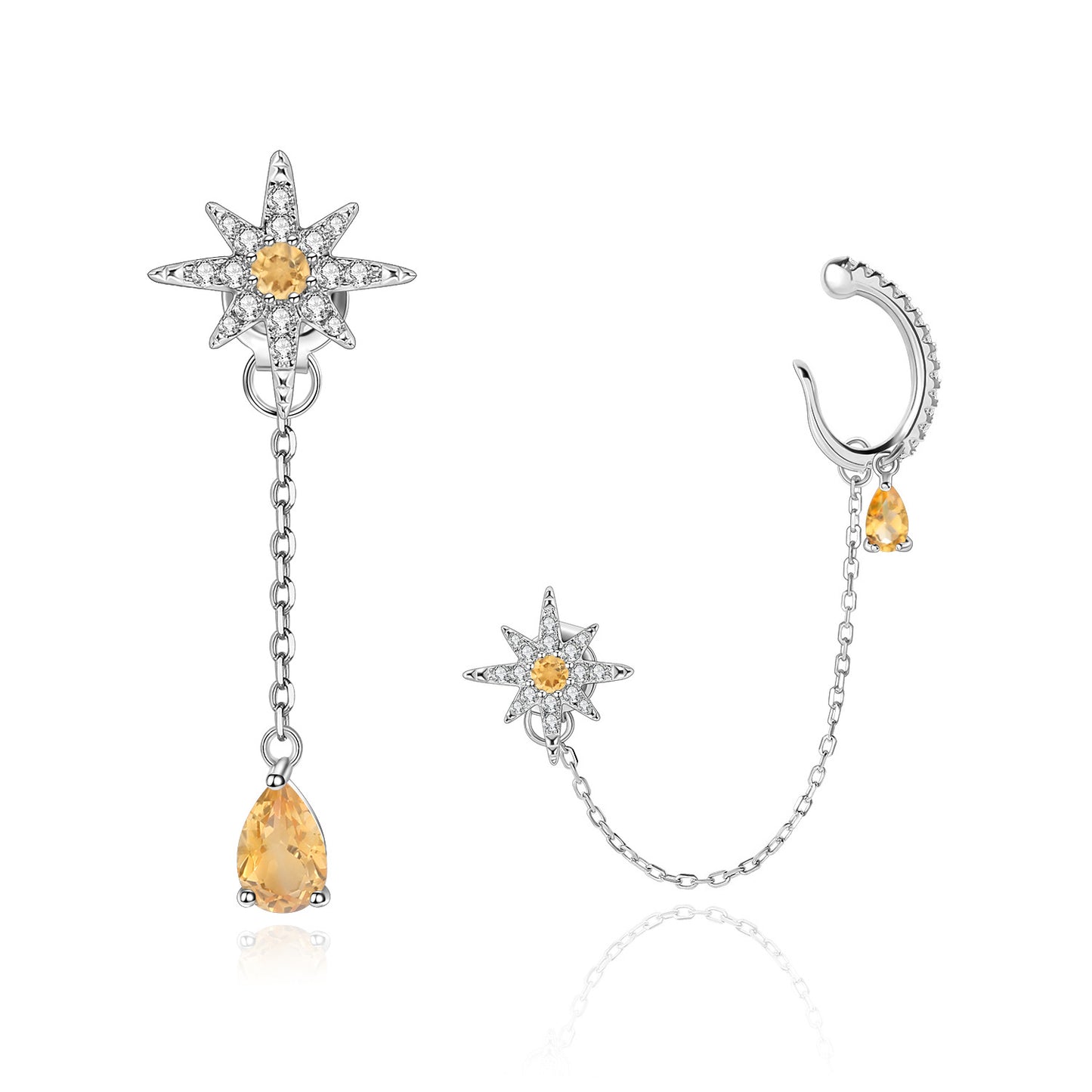 Vacation Style Mid-Length Gemstone Earrings High-End Natural Colorful Gemstones s925Sterling Silver Asymmetric Earrings