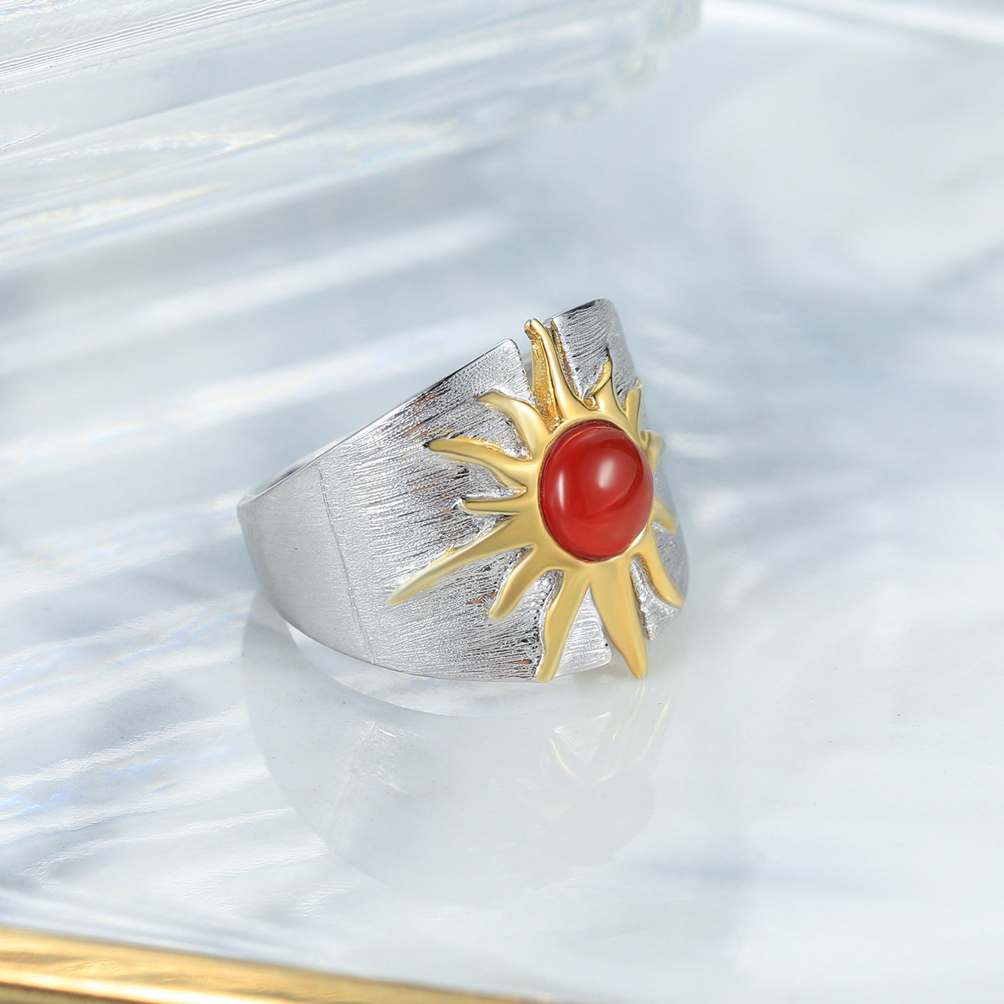 Sun Goddess Vintage Style Ring Natural Red Agate Design Sense Niche Hand Jewelry925Sterling Silver Gemstone Ring for Women