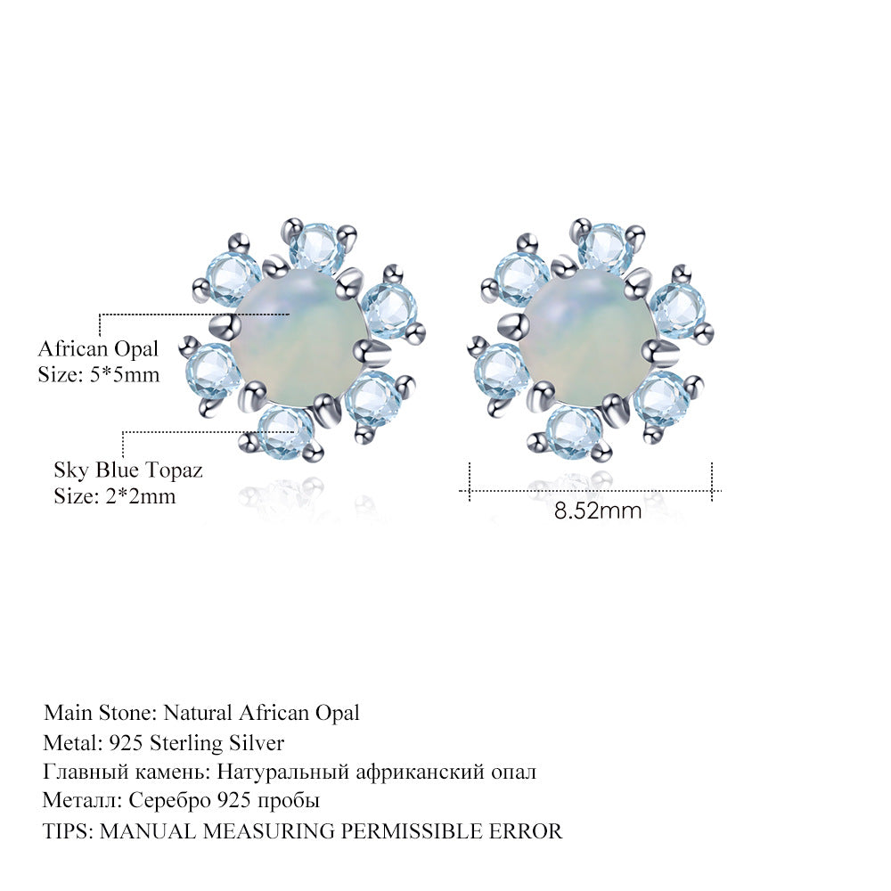 In Stock Fashion Simple Temperament Eardrops Popular s925Sterling Silver Inlaid Natural Colored Gems Earrings Earrings