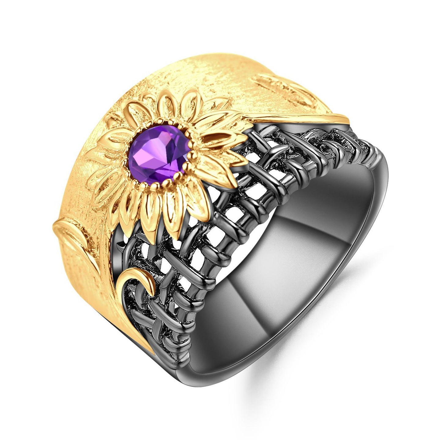 Italian Craft Designer Ring Vintage Style Red Spider Lily Design925Silver Natural Amethyst Ring