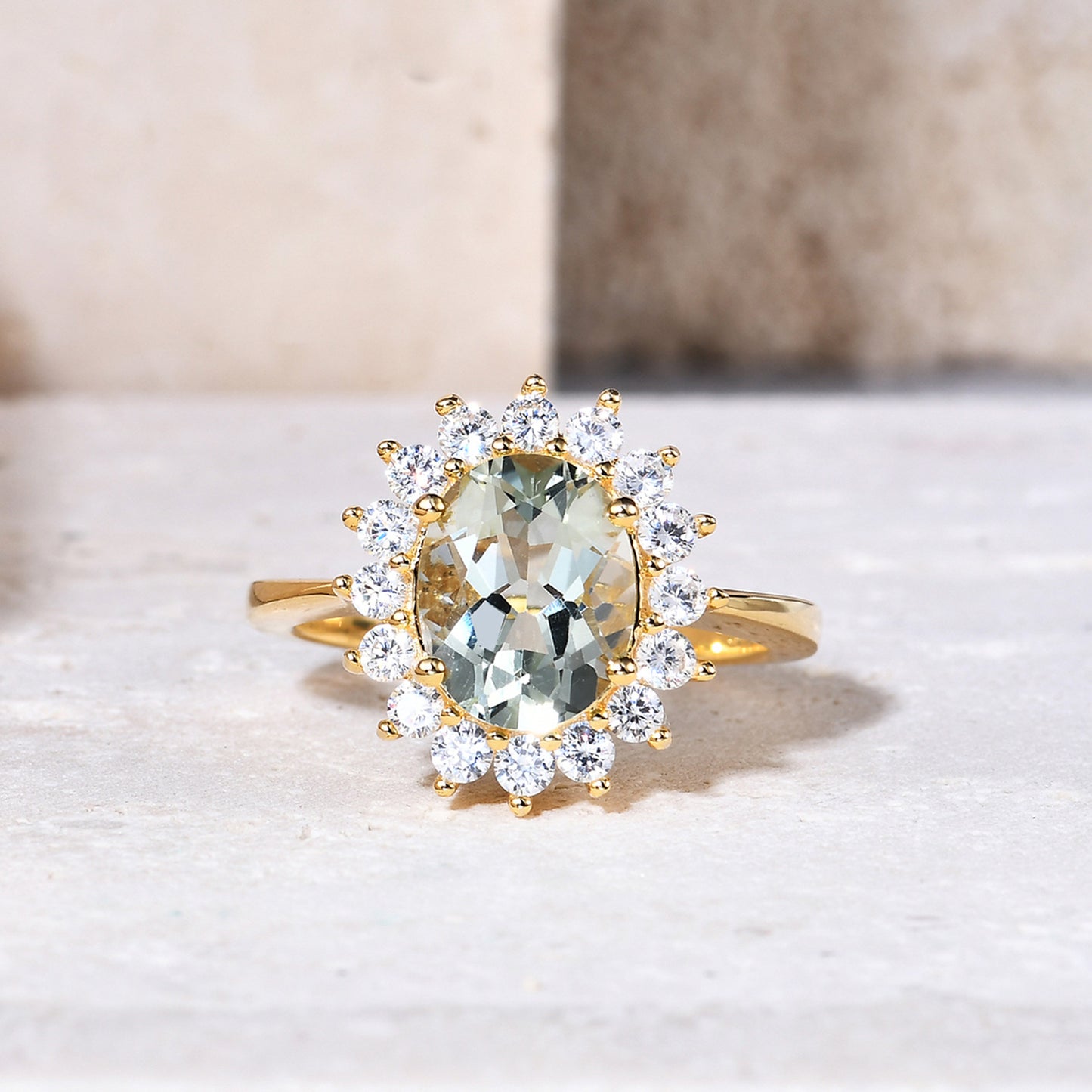 Natural Gemstone Green Amethyst Ring Fashionable and Luxurious Design Sense s925Silver plating14k Gold Inlaid Gemstone Ring