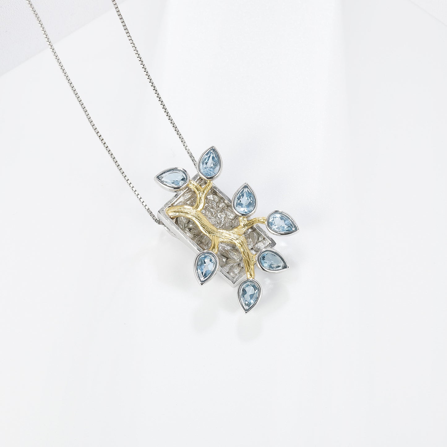 Designer Natural Topaz Pendant Floral Branch Jade Leaf High-end Design s925Silver Gemstone Necklace Pendant