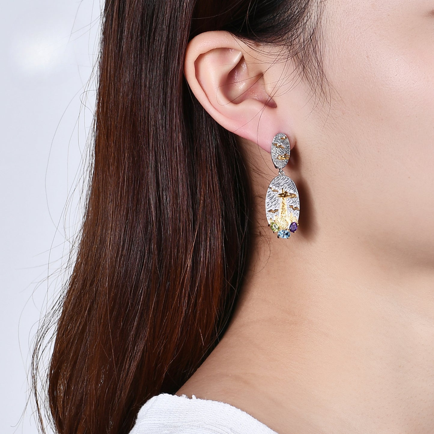 Italian Craft Jewelry Retro Style Original Designer Earrings s925Silver Natural Gemstone Earrings