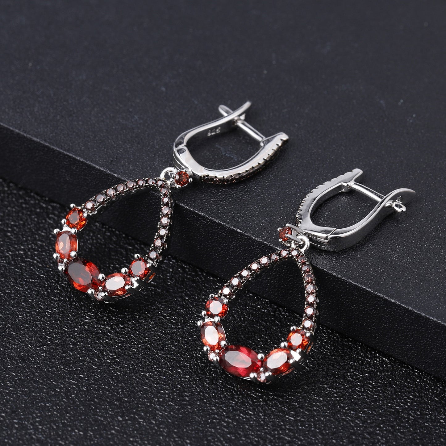Luxurious and High-End Natural Garnet Earrings with a Sense of Design Prosperous Series925Silver Inlaid Gemstone Stud Earrings