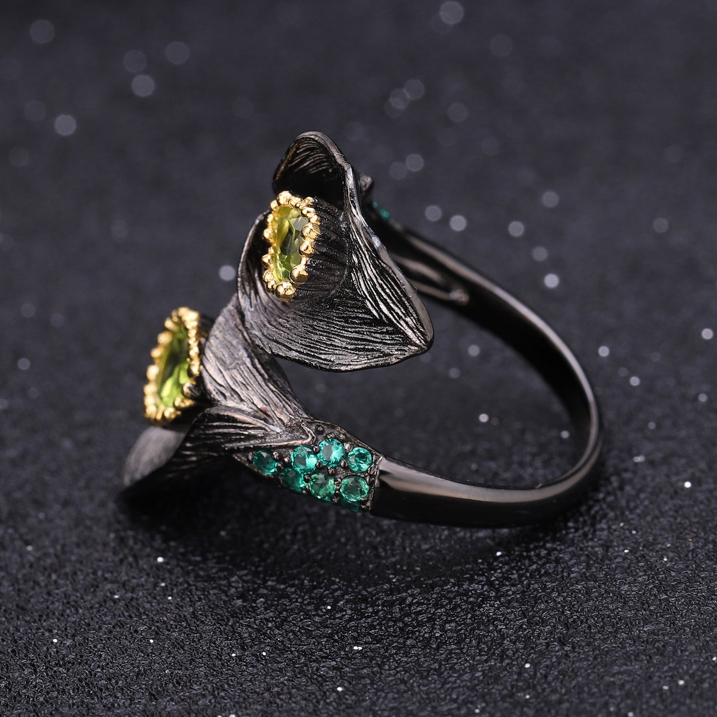 Italian Craft Jewelry Designer Open Ring Retro Natural Style s925Silver Natural Colored Gems Ring
