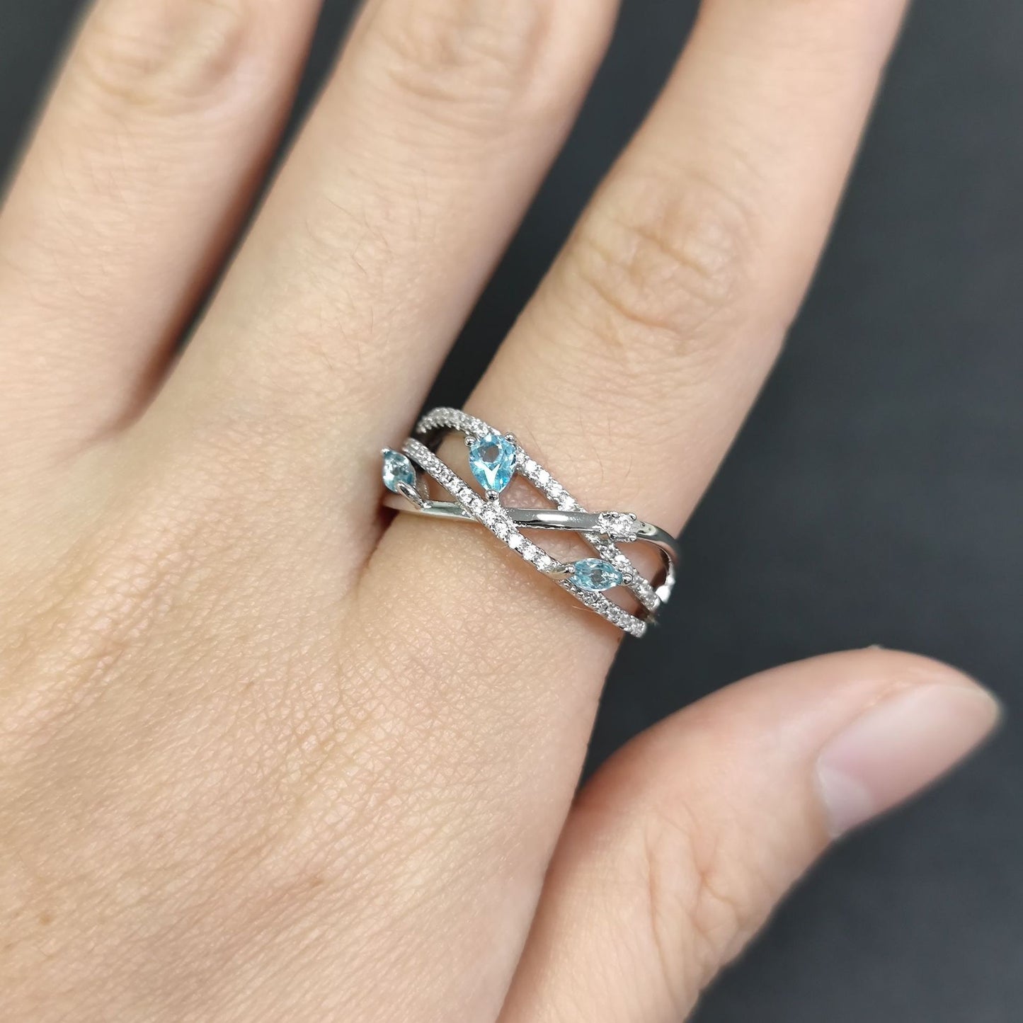 Niche Design Branch Natural Topaz Ring Cluster Setting s925Sterling Silver Green Chalcedony Color Gemstone Ring for Men and Women