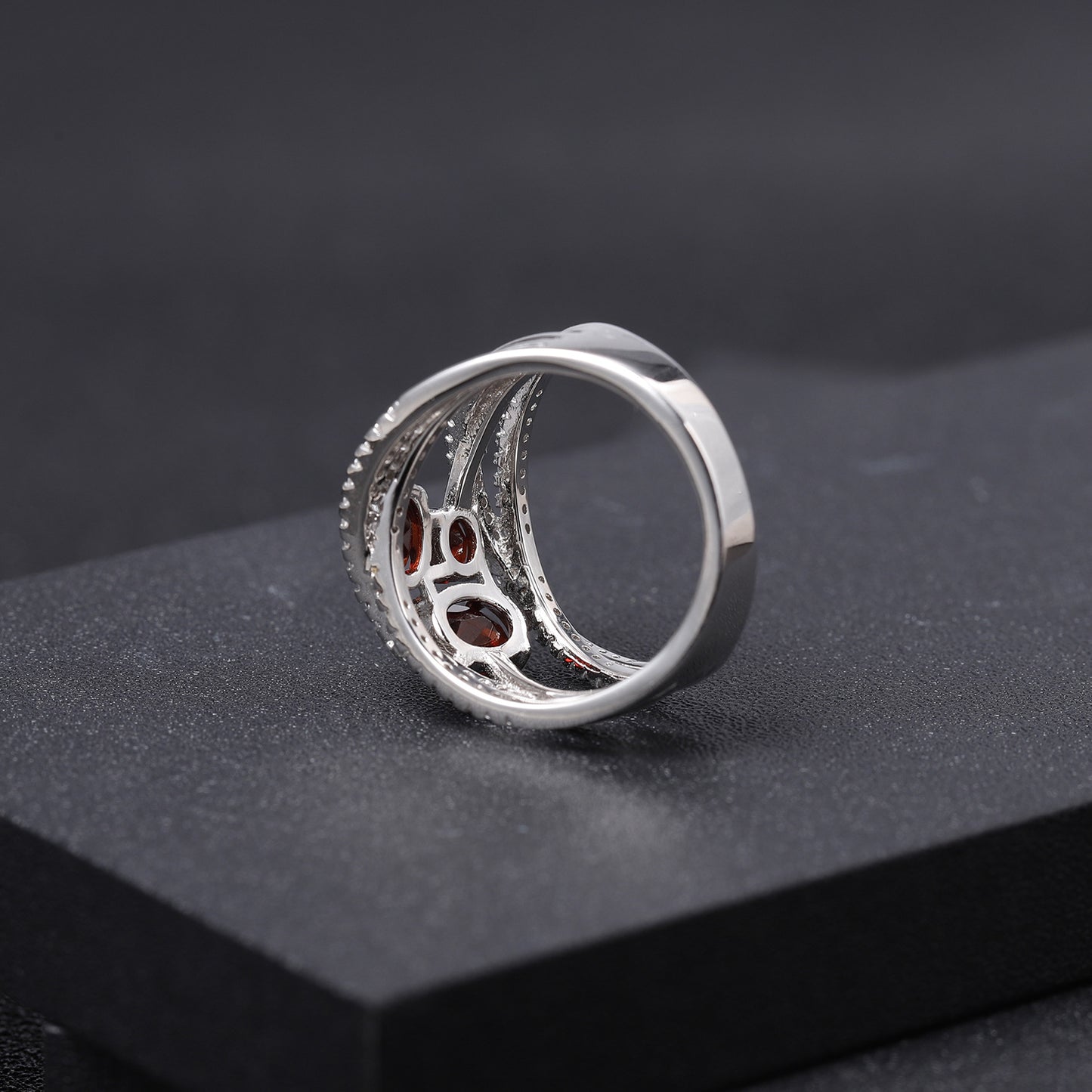 Luxurious and High-end Natural Garnet Ring with a Sense of Design Prosperous Series925Silver Inlaid Natural Gemstone Ring
