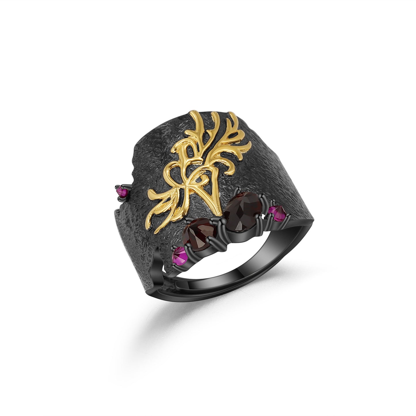 Designer High-End Adjustable Ring s925Silver Inlaid Natural Gemstone Personality Dark Retro Style Ring