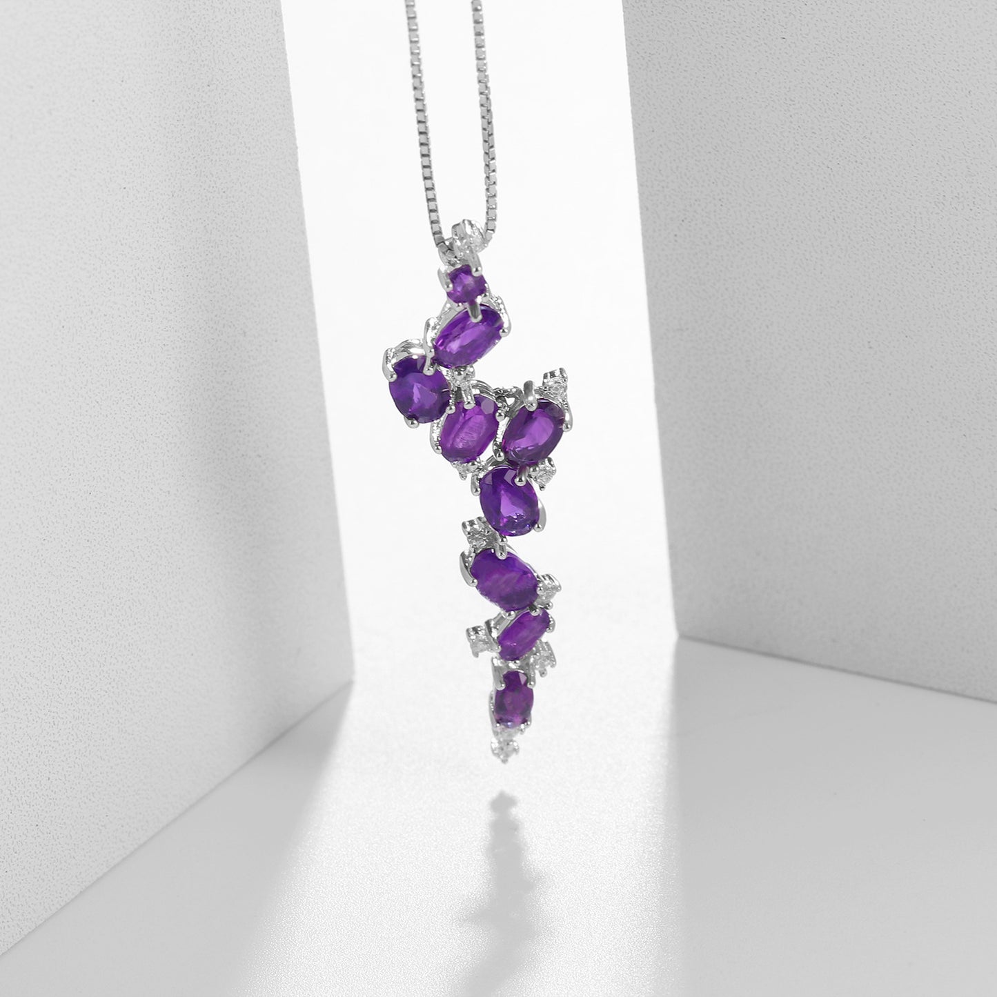 Designer High-End Long Gemstone Pendant Necklace French Romance s925Silver Natural Amethyst Necklace Pendant