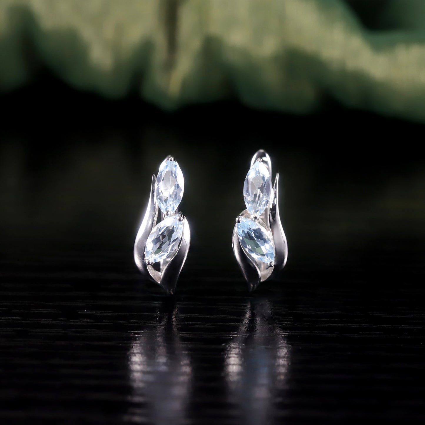 Leaf Arc-Shaped Natural Topaz Earrings s925Sterling Silver Inlaid Crystal Small Delicate Earrings for Women