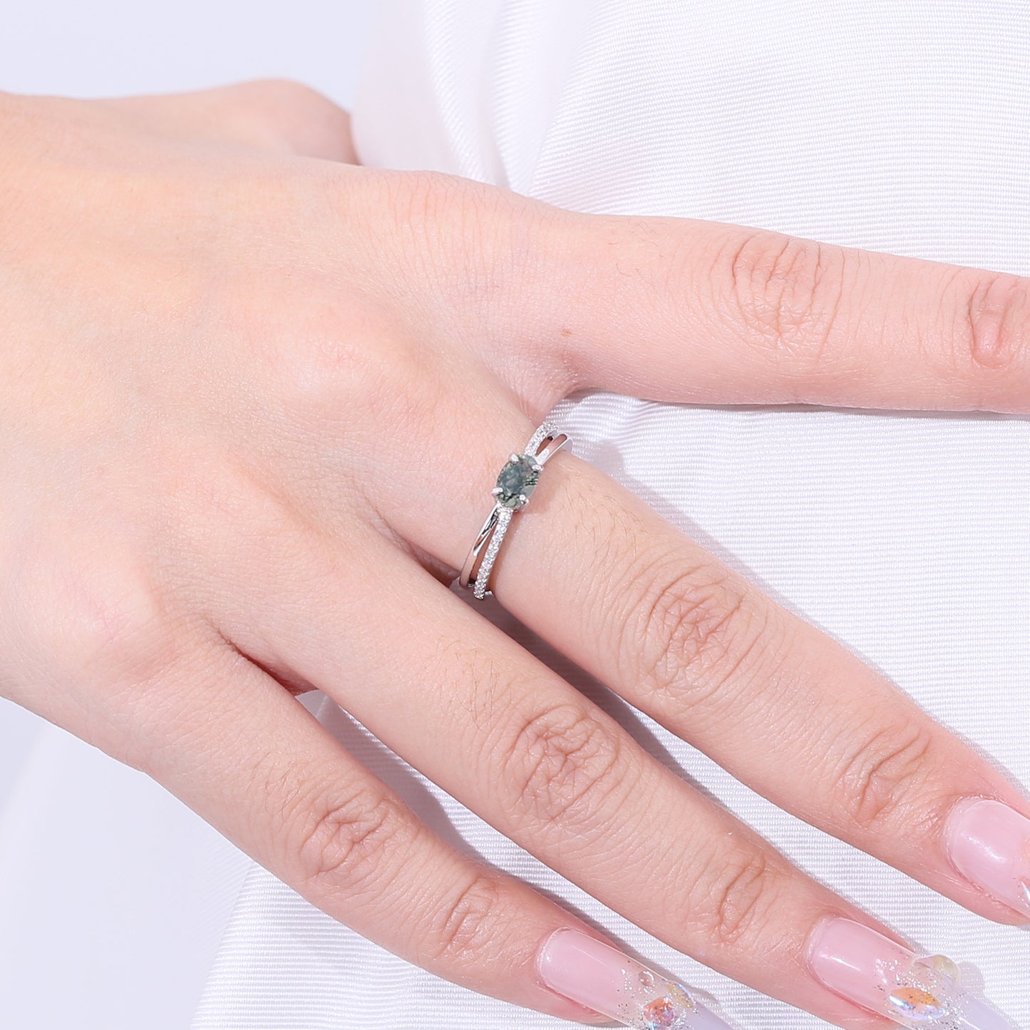 Natural Agate Ring Stackable S925Sterling Silver Ring Gemstone Simple Set Ring
