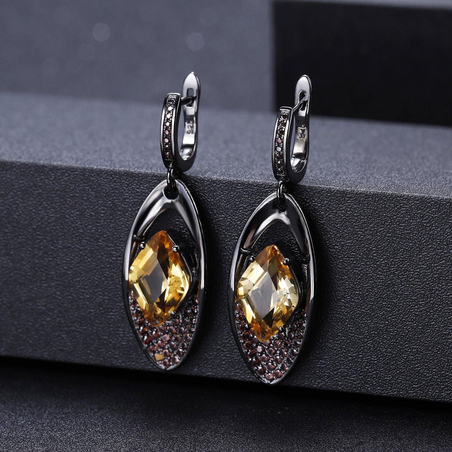 Italian Craft Designer Earrings Jewelry925Silver Inlaid Natural Gemstone Yellow Crystal Earrings