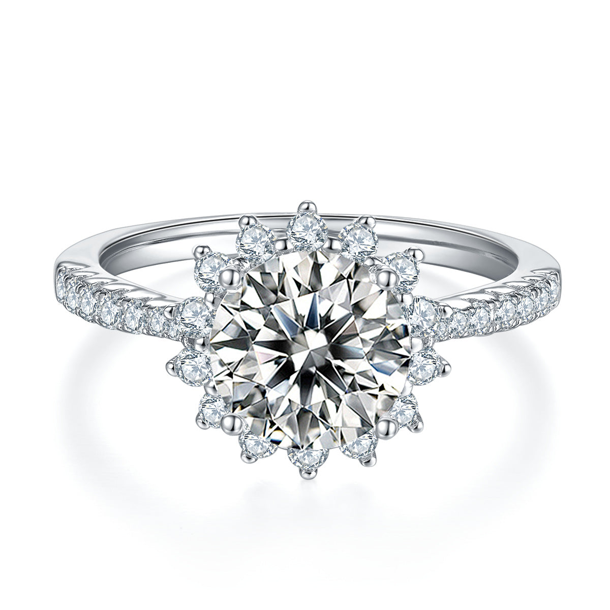 New Sunflower Natural Style Belt GRA Certificate Moissanite Ring s925Sterling Silver Inlaid1Carat Moissanite Ring