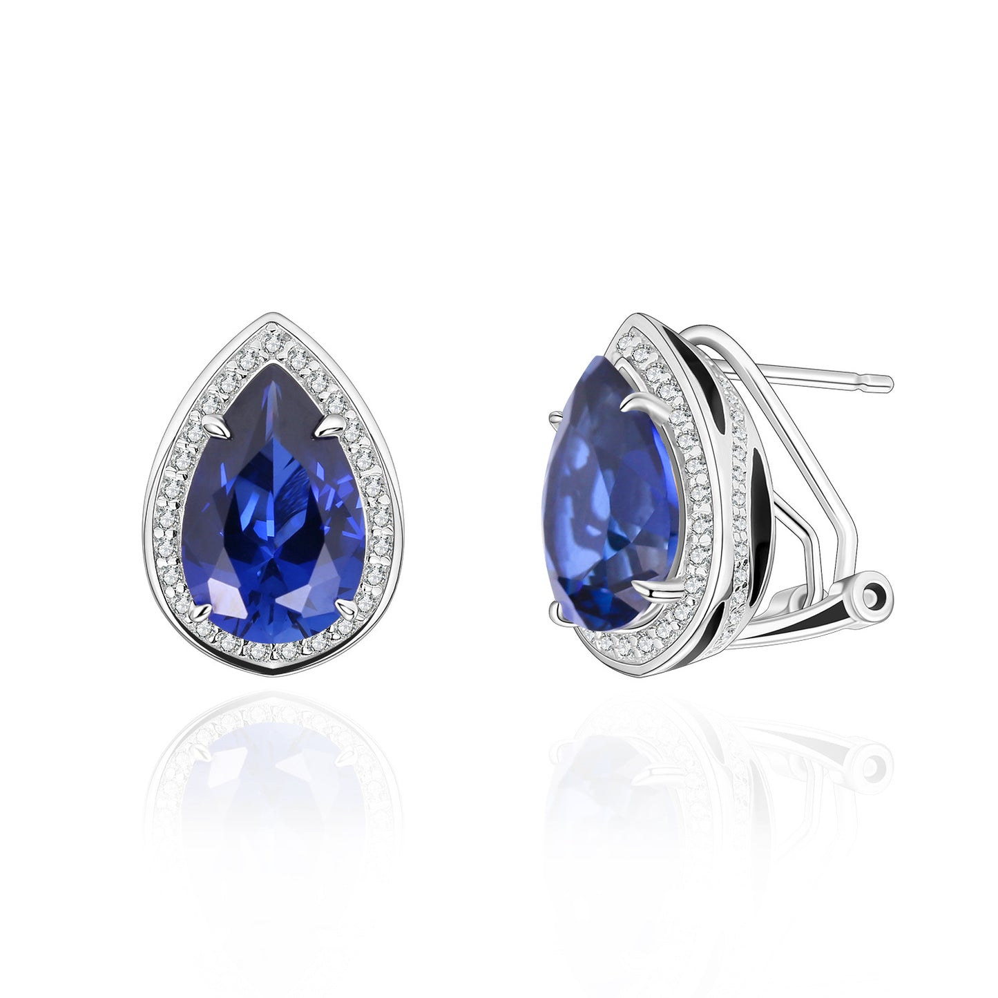Luxurious and Exquisite Pear-Shaped Water Drop Crystal Earrings925Sterling Silver Inlaid Red and Blue Gemstone Stud Earrings Spring Summer New Style