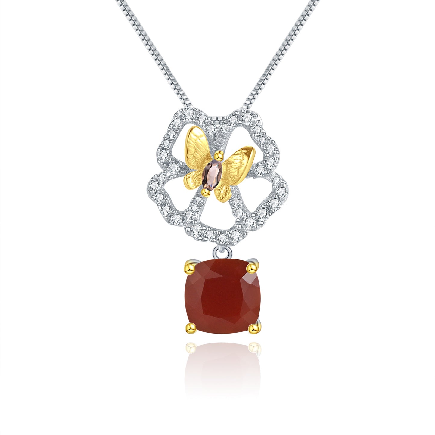 Designer Natural Yellow Crystal Pendant Natural Style Butterfly Flower Design s925Sterling Silver Gemstone Necklace Pendant