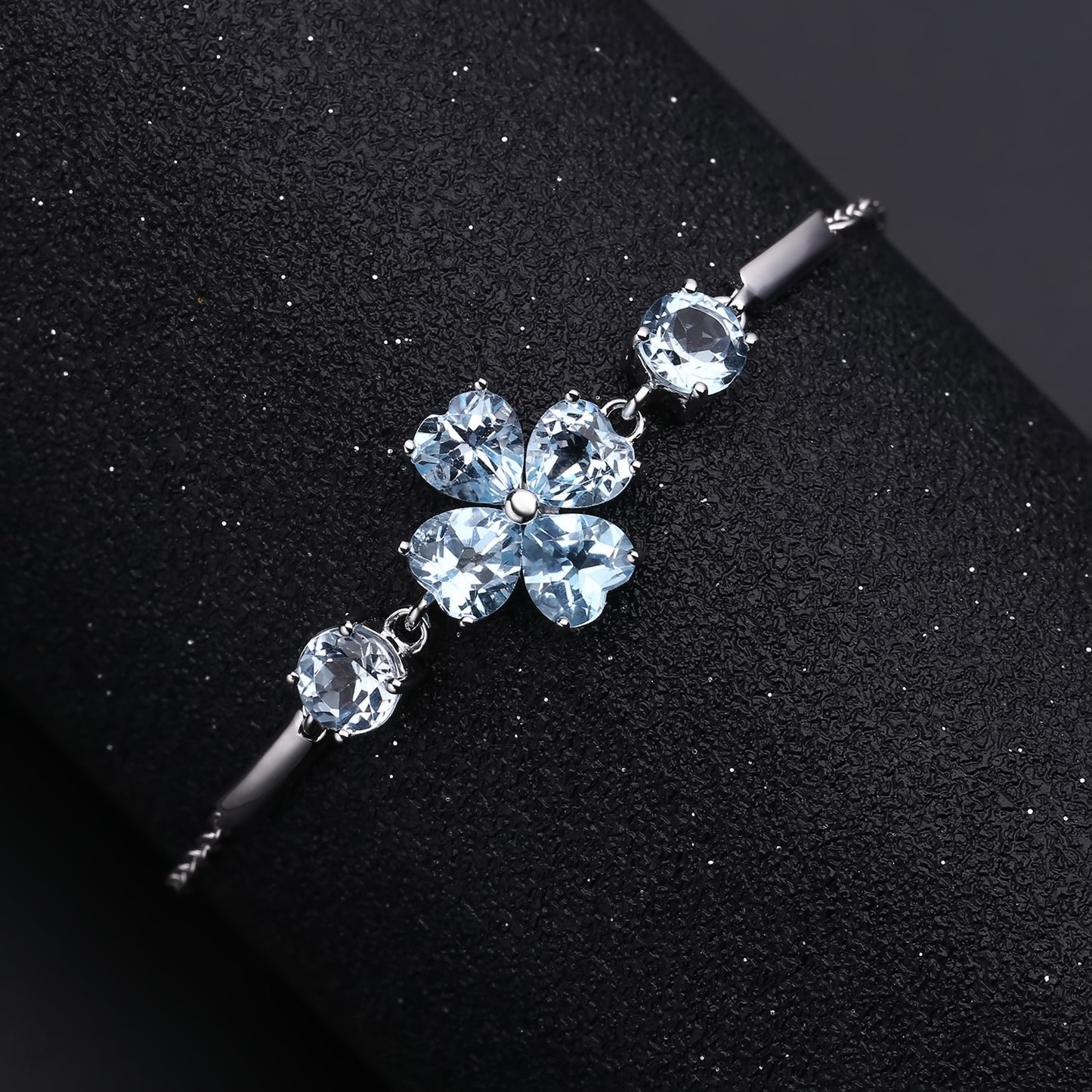 Luxurious Design Natural Topaz Bracelet s925Sterling Silver Inlaid Gemstone Clover Bracelet