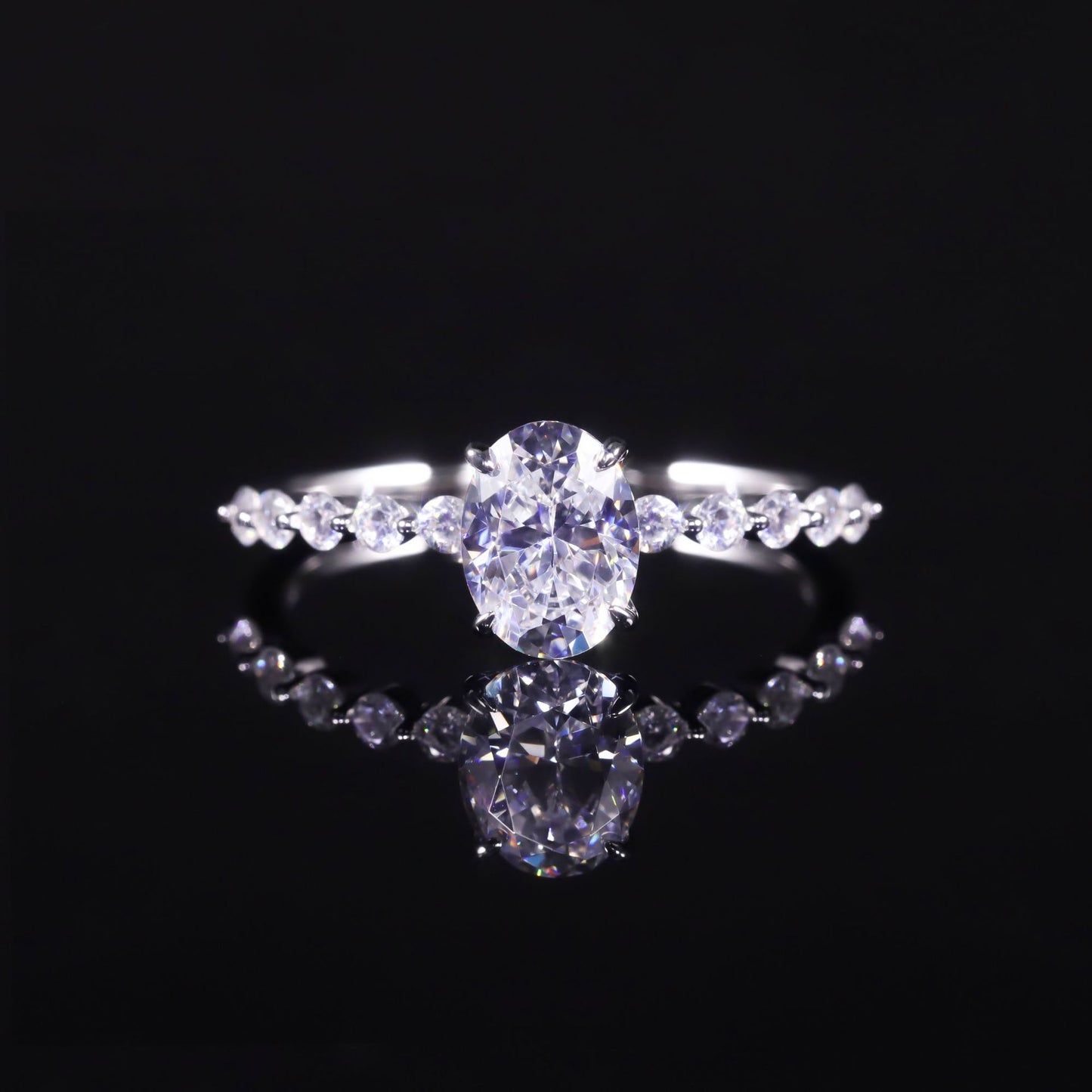 In stock wholesale s925Sterling Silver Ring Inlaid with Moissanite ins Wind1.5Carat Oval Ring