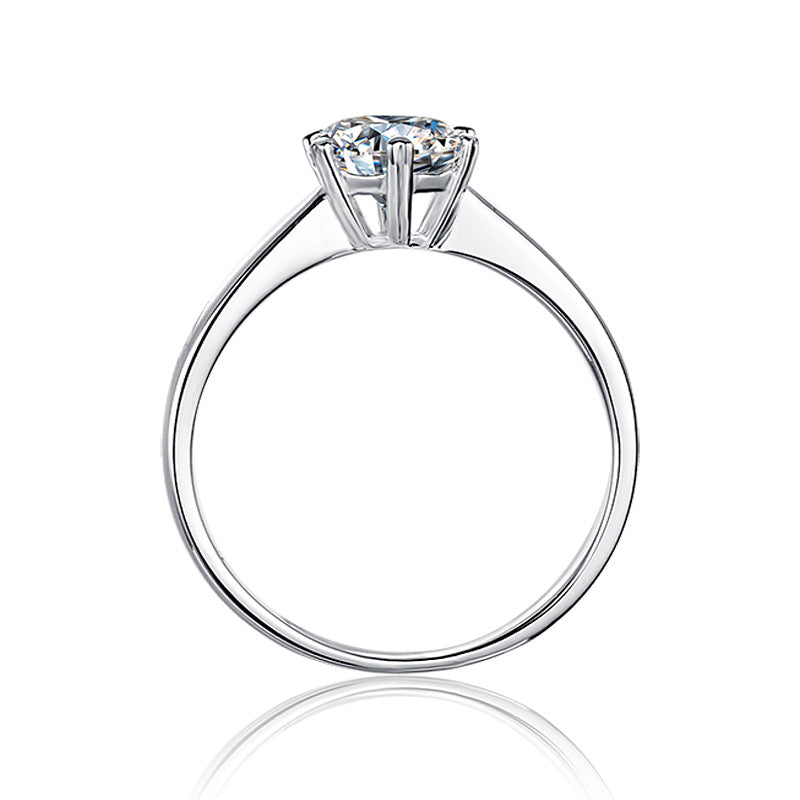 Classic Six-Claw Fashion Moissanite Ring for Women with Straight Arm, Simple and Elegant s925Silver Inlay1Carat Moissanite Ring
