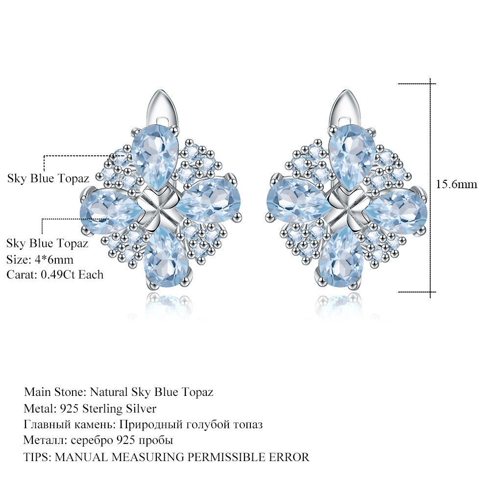 Fashion Sky Blue Topaz Earrings Trendy s925Silver Inlaid Colorful Gemstone Crystal Earrings Jewelry