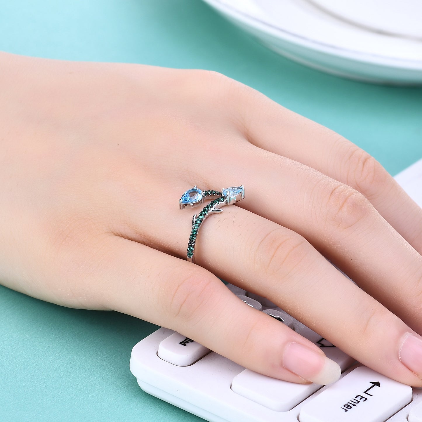 Thorn Bud Designer Gemstone Ring Adjustable s925Silver Inlaid Natural Gemstone Topaz Ring