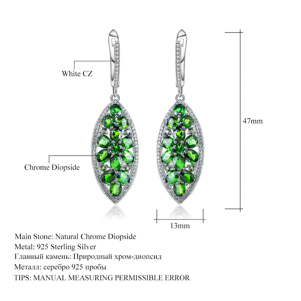 Fashion Natural Gemstone Diopside Stud Earrings Drop Earrings Luxurious Design Sense Personality s925Sterling silver earrings