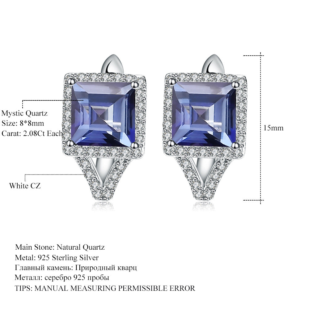 Fashionable Light Luxury Colorful Gemstone Earrings Unique and Elegant s925Silver Inlaid Coated Crystal Stud Earrings
