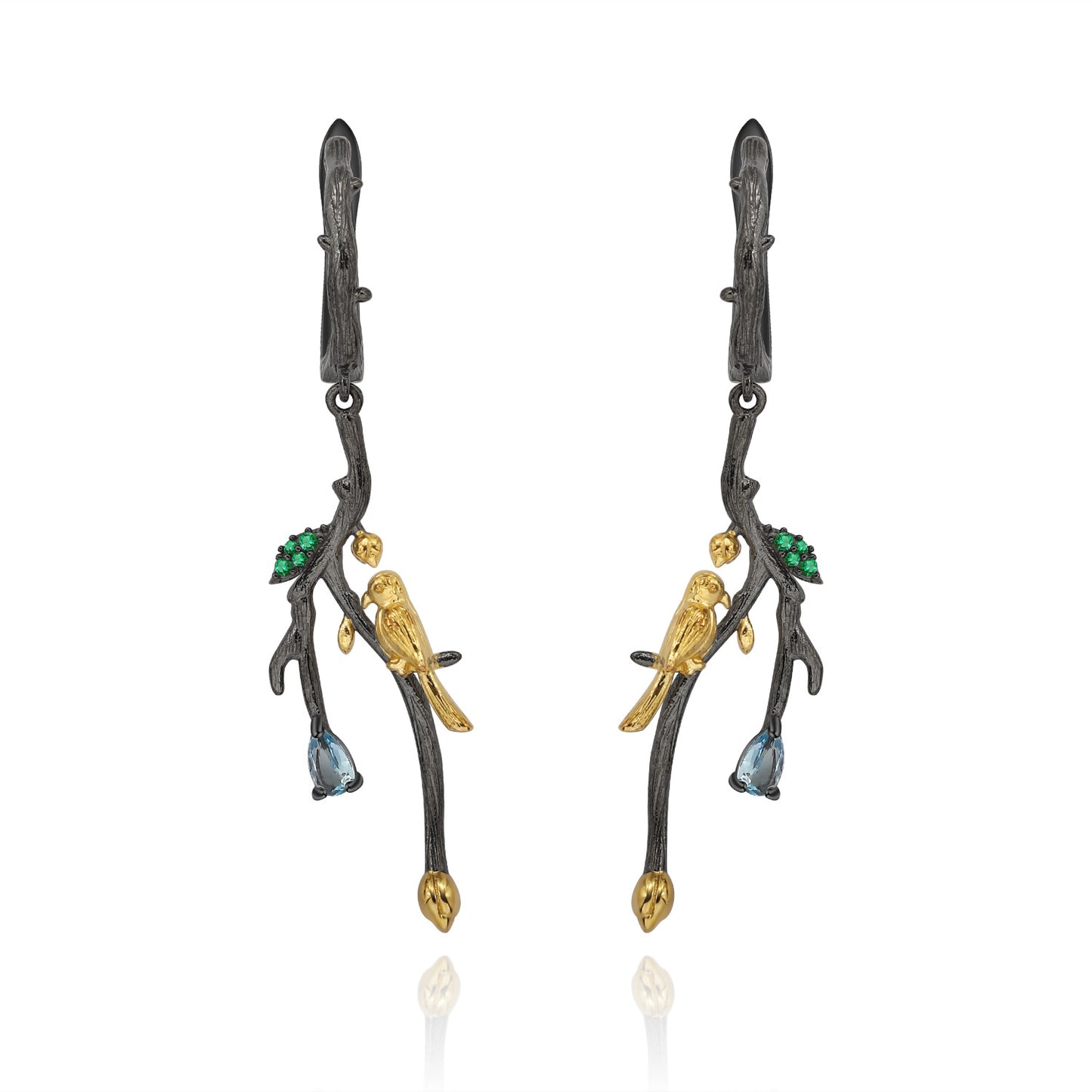Italian Craft Designer Earrings Natural Style Little Bird Design925Silver Natural Rose Garnet Earrings