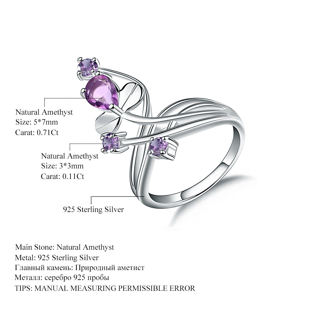 Natural Amethyst s925Sterling Silver Ring Luxury Design Light Luxury Jewelry Accessories Natural Gemstone Ring