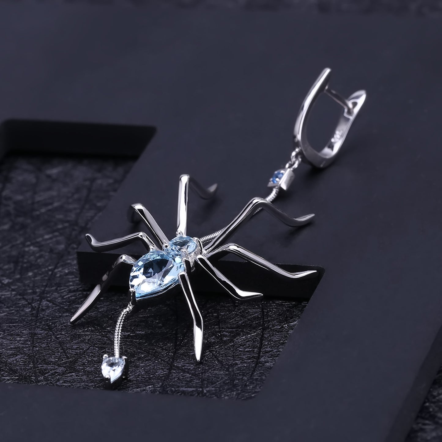 Insect Series Designer Earrings Spider-shaped design s925Sterling Silver Natural Topaz Earrings