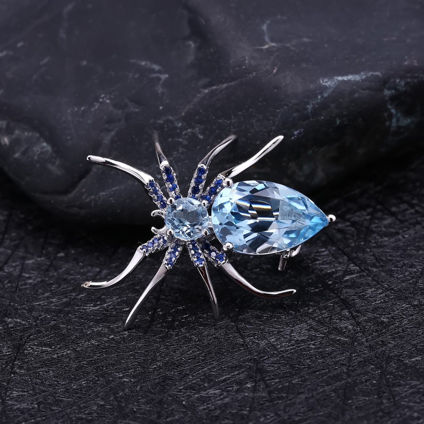 Insect Series Designer High-end Brooch Spider Design s925Sterling Silver Natural Gemstone Topaz Brooch