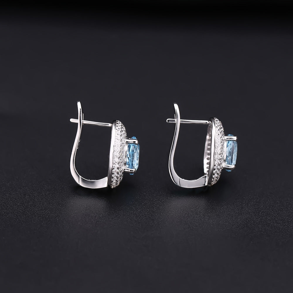 Natural Topaz Stone Earrings Jewelry Vintage Personality Garnet s925Silver Crystal Earrings