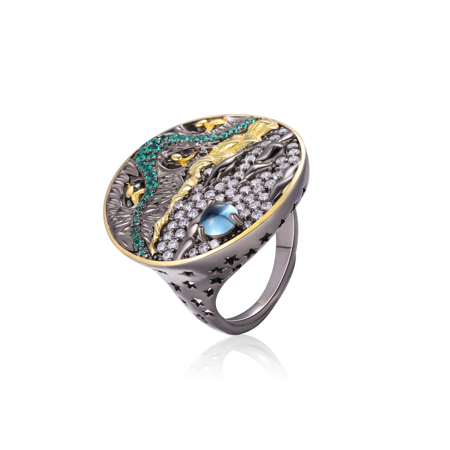 Opal Topaz Jewelry Ring for Women S925Sterling Silver Open Ring Elegant High-end Accessory