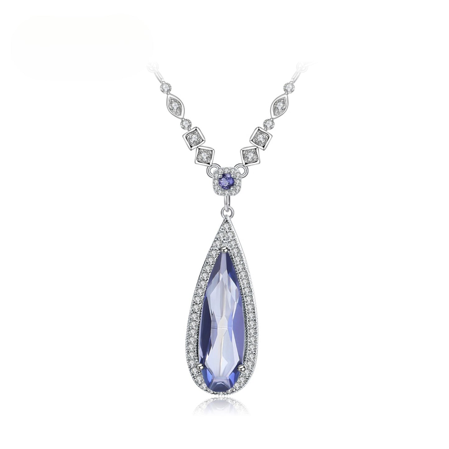 Luxurious Design High-End Inlaid Gemstone Jewelry Accessories Personality925Silver Color Gemstone Necklace Pendant