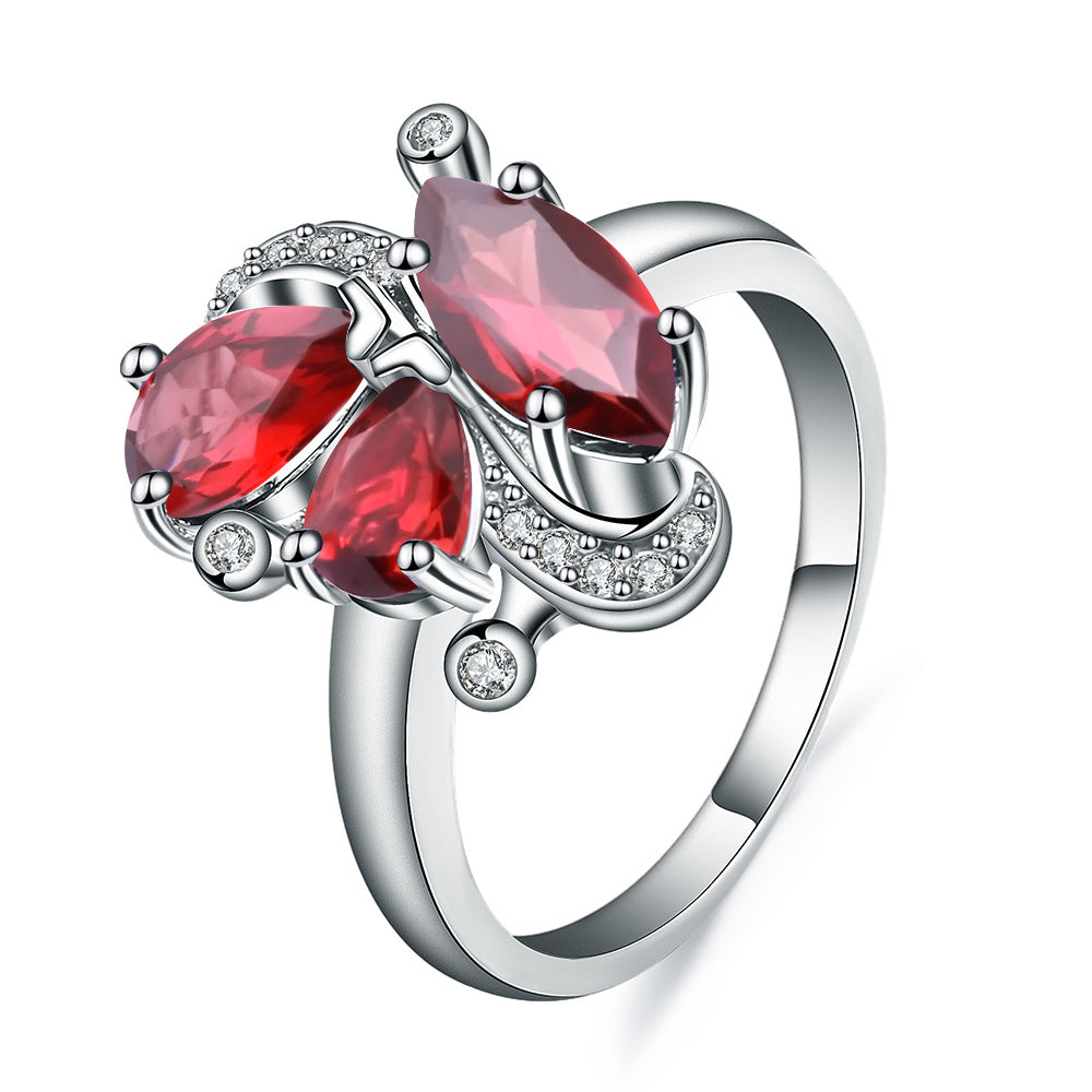 Italian Craft Jewelry Inlaid Natural Gemstone Ring for Women Fashion s925Sterling Silver Inlaid Garnet Ring