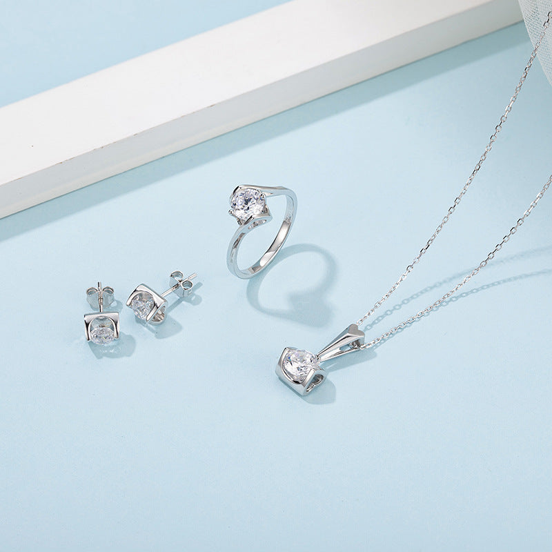 Fashion Earrings and Necklace Two-Piece Set s925Sterling Silver Inlaid Gemstone1Carat Moissanite Jewelry Set