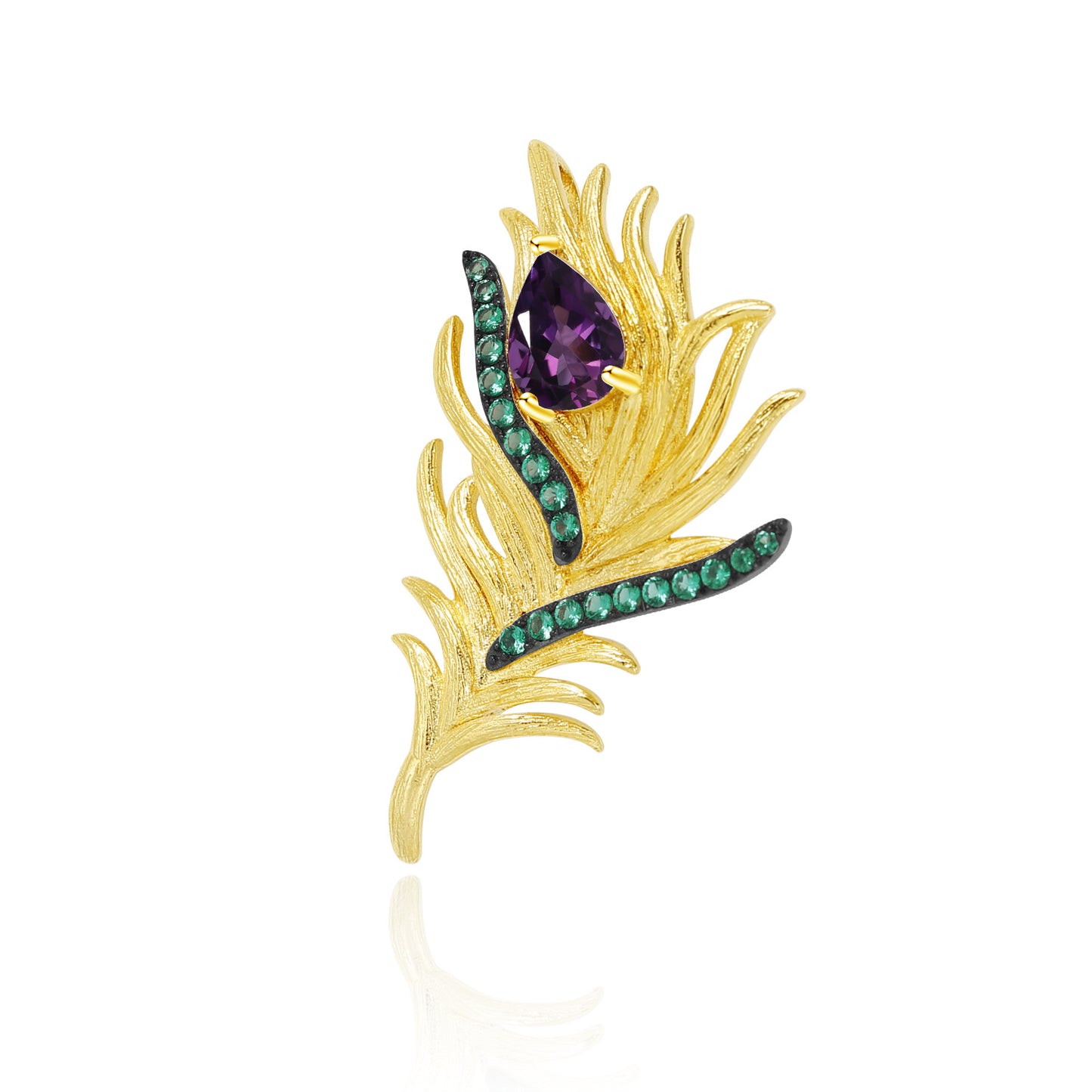 Feathers of the Luo Bird Designer Natural Amethyst Feather Brooch Sophisticated Design s925Sterling Silver Brooch