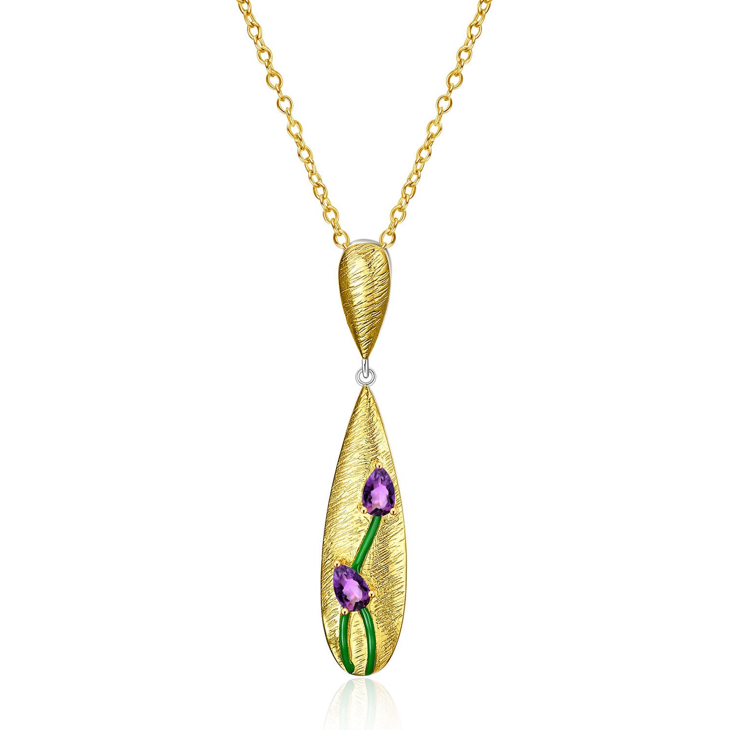 Italian Craft Retro Style Jewelry Designer Necklace s925Silver plating k Gold Inlaid Amethyst Necklace Pendant