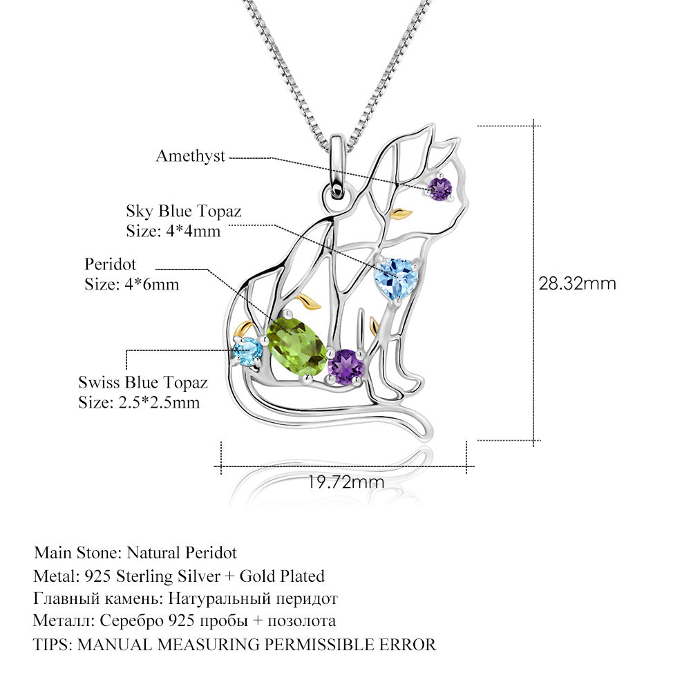 Designer Irregular Geometric Gemstone Pendant Unique Style925Silver Inlaid Natural Gemstone Necklace Pendant