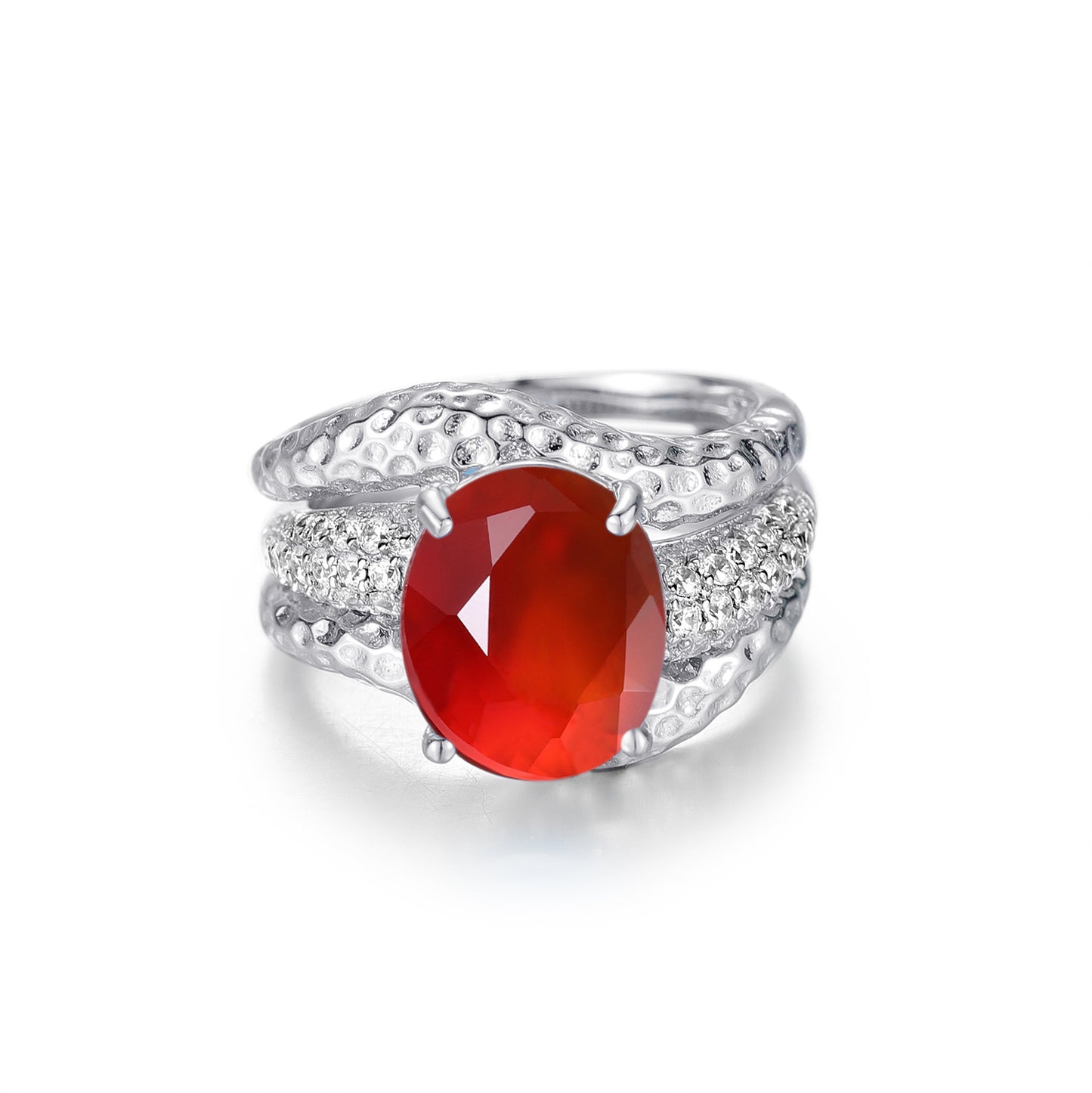 Freshwater Pearl Red Agate Sea Blue Chalcedony Crystal Ring s925Sterling Silver High-End Design Gemstone Ring for Men and Women
