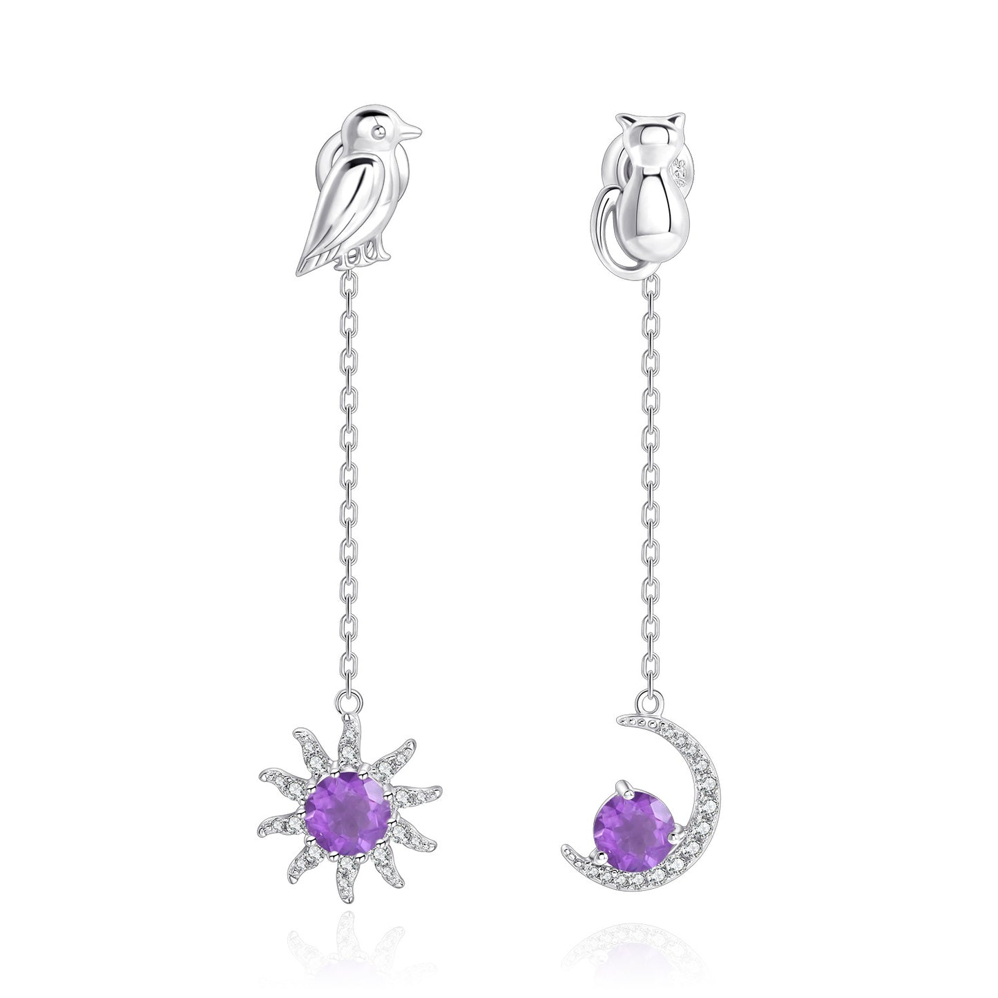 Fashion Sun and Moon Natural Gemstone Earrings Crystal Garnet Topaz S925Sterling Silver Long Gemstone Earrings