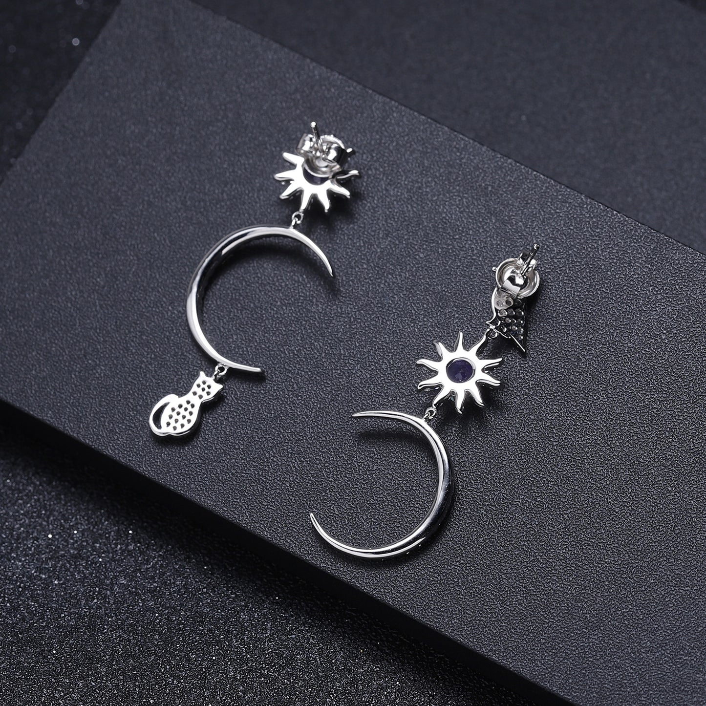 French Romantic Light Luxury Style Designer Earrings s925Silver Inlaid Gemstone Natural Amethyst Stud Earrings