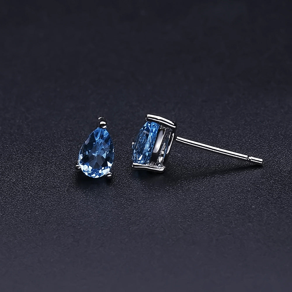 Natural Topaz Pear-Shaped Stud Earrings in Stock Fashion Simple Temperament s925Silver Natural Colored Gems Ear Studs Earrings