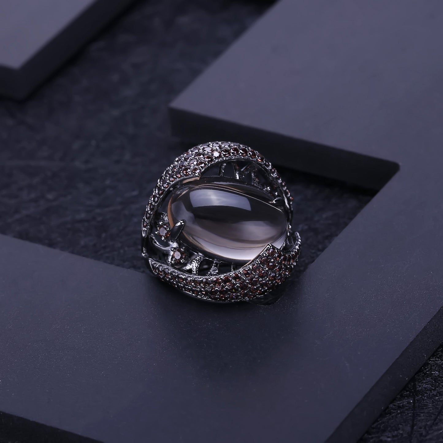 Designer Natural Citrine Ring High-End Vintage Luxury s925Sterling Silver Inlaid Natural Gemstone Ring